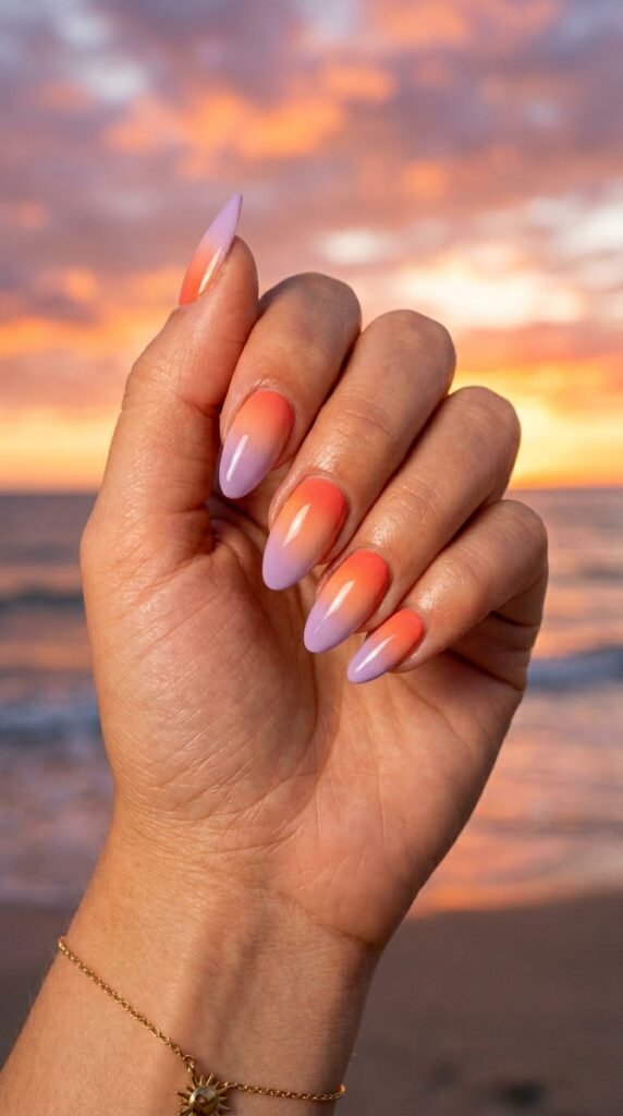 Sunset Gradient and Ombré Nails Beach Nails — Where the Sky Meets the Sea