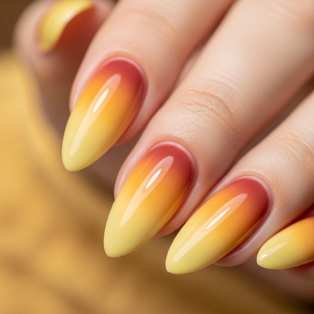 Summer Nail Color 2026 – Marigold Butter Yellow Short Almond Nails