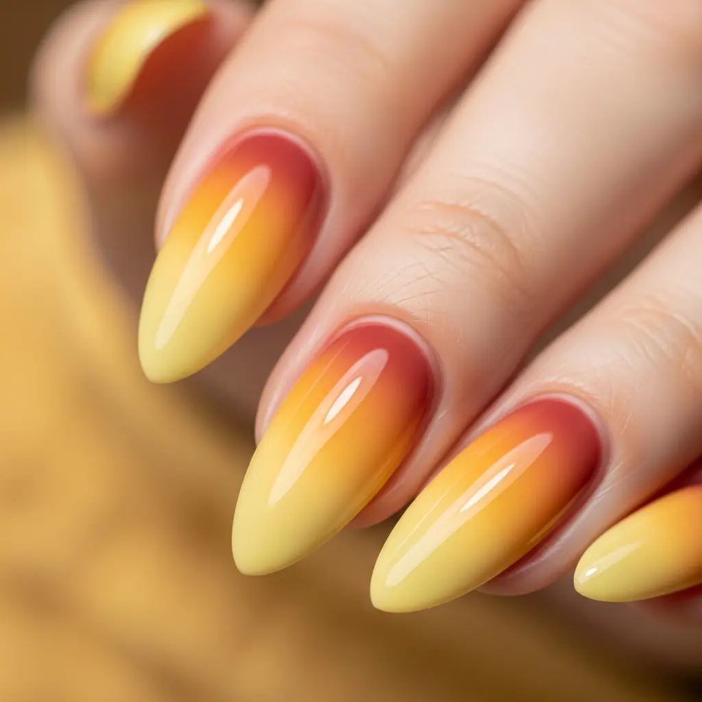 Summer Nail Color 2026 – Marigold Butter Yellow Short Almond Nails