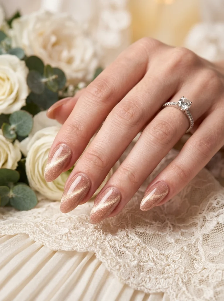 Velvet Cat Eye Bridal Nails
