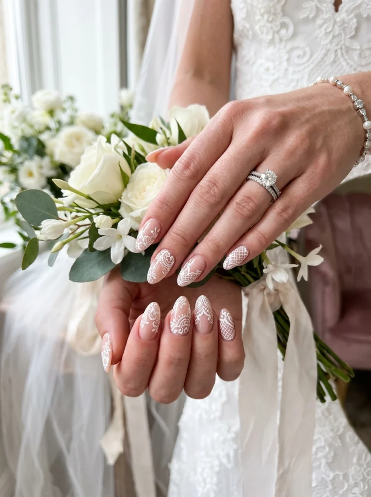 Lace-Inspired Wedding Nails
