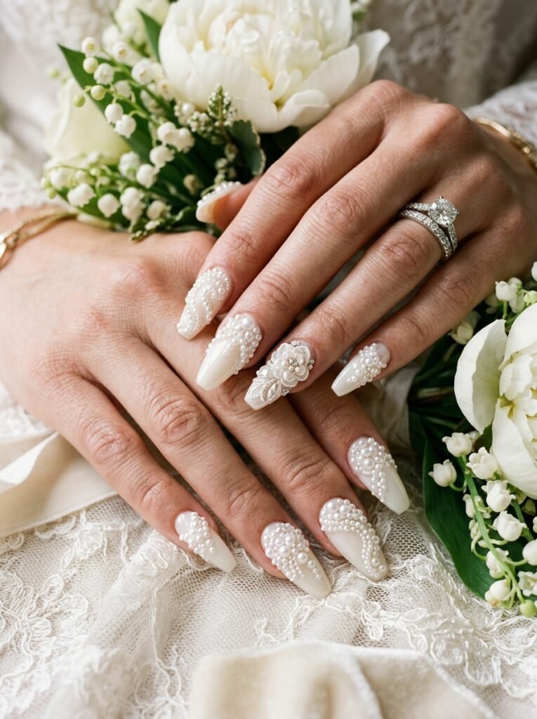 Full Pearl Bridal Nails
