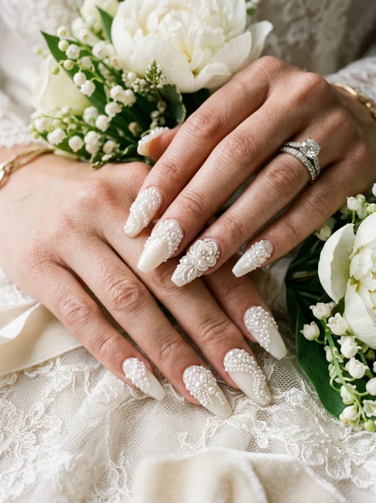 Full Pearl Bridal Nails