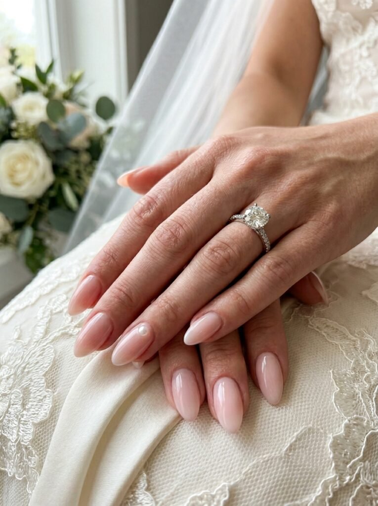 Pearl Accent Wedding Nails